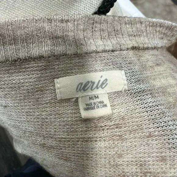 Aerie Long Cardigan Button Front Womens Size Medium Oatmeal Cozy Cotton Pockets - Picture 6 of 7